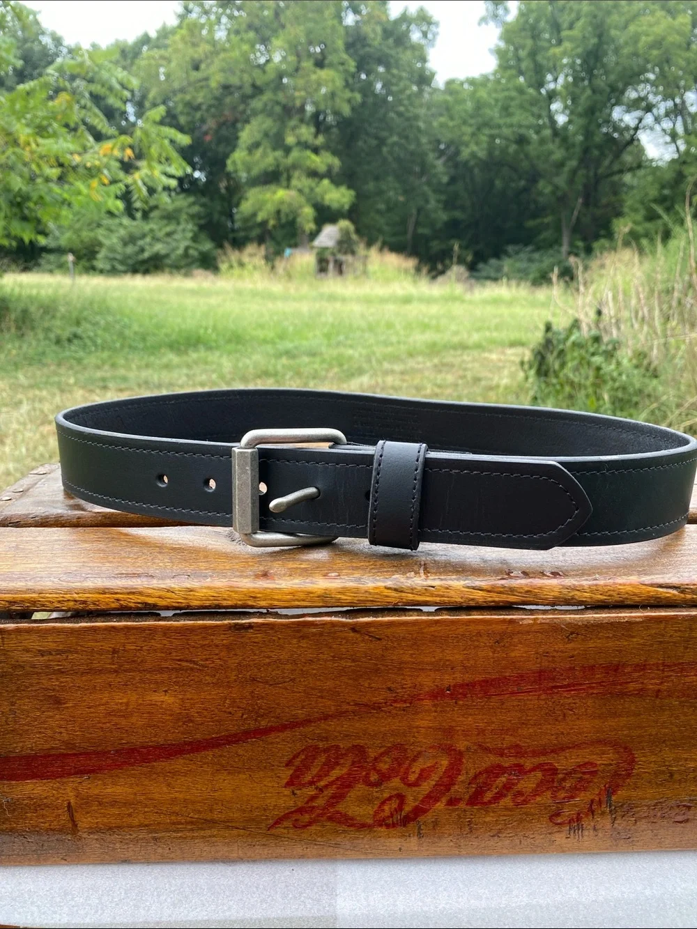 Heavy-Duty Black Full Grain Leather Belt Men's Size 34 - Durable Everyday Style